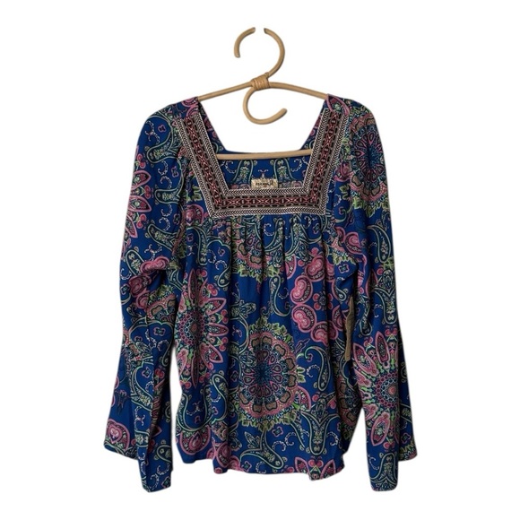 One World Square Embroidered Neck Flowy Top Marching Pull On Drawstring Wide Leg - Picture 7 of 16